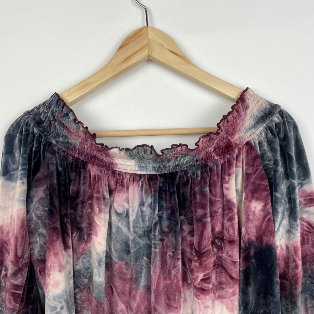 AMERICAN Eagle Multi Tie-Dye Velvet Off Shoulder Long Sleeve Top - Picture 7 of 14